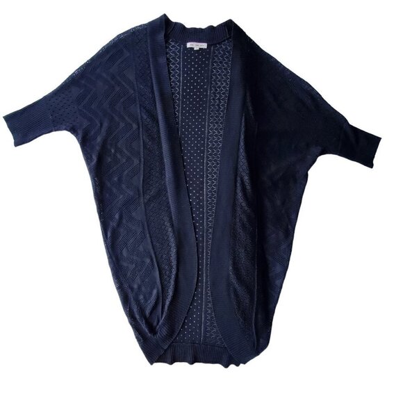 Longline Kimono Style Sleeve Open Cardigan Open Weave Black Size S - Picture 8 of 16